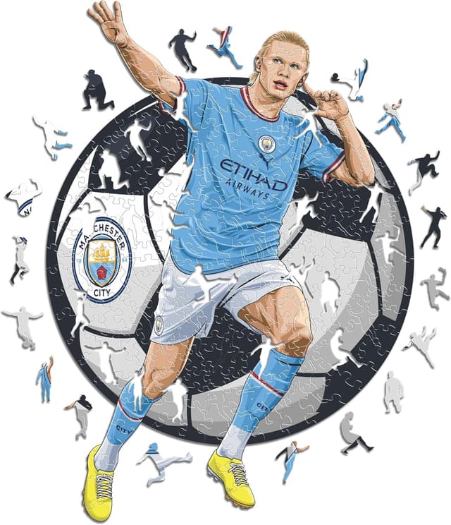 Detalle de Puzzle en bois Iconic Puzzles Manchester City & Erling Haaland (150 pièces) – Taille S, licence officielle
