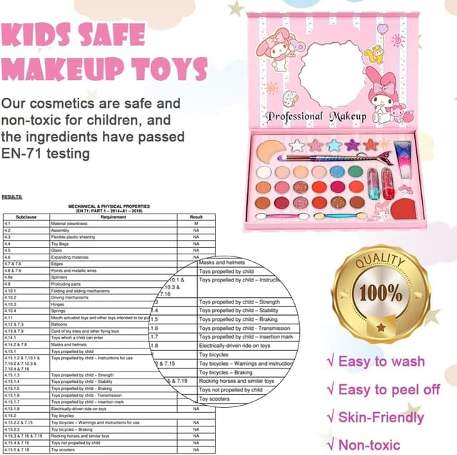 Detalle 2 de Aomig Kids Makeup Sets for Girls (37 pcs) washable make-up kit with 8 brushes