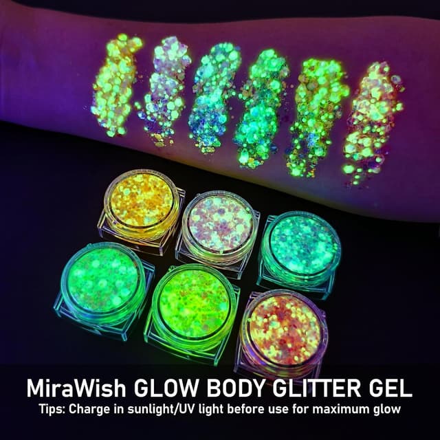 Detalle de Festival Glitzer Gesicht mit 6 Farben (fluoreszierender Chunky Sequin Face & Body Glitter) für Party, Halloween & Karneval