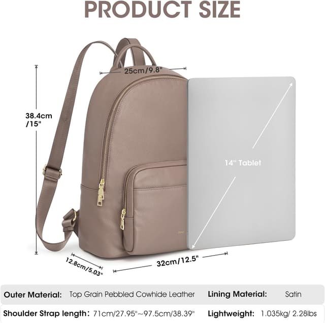 Detalle de Sac à dos en cuir véritable Kattee pour femme avec compartiment pour ordinateur 14 pouces