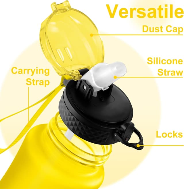 Detalle de GOPPUS 350ml Kids Water Bottle With Straw & Flip Top Lid (Tritan), Leakproof BPA-free, Yellow