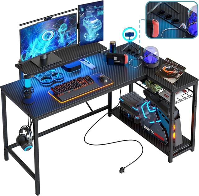 Thumbnail 5 de Bestier 147CM L Shaped Gaming Desk con luci LED 1500W