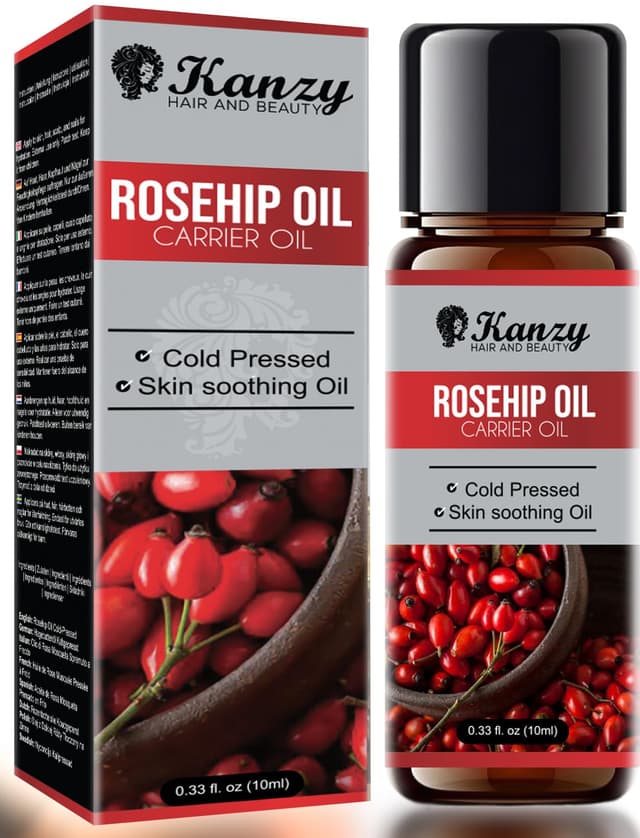 Detalle de Kanzy Hagebuttenöl für das Gesicht (10 ml) – kaltgepresst, vegan & tierversuchsfrei