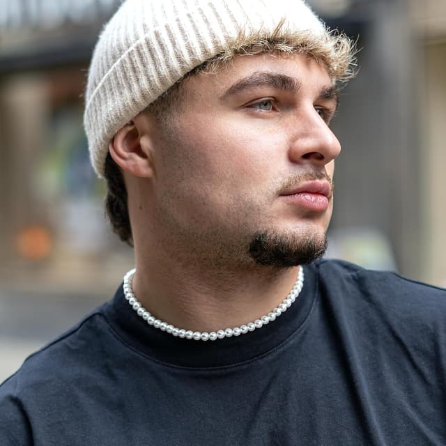 Detalle de Netrox Perlenkette mit verstellbarer Edelstahlkette und Geschenkbox – für Damen & Herren