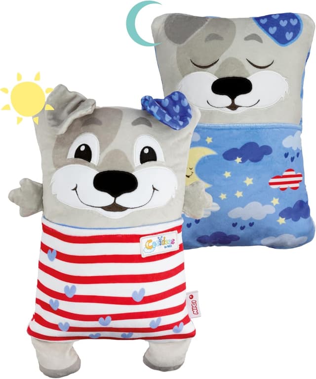 Detalle de NICI Cosidoo Kuscheltier Hund mit Wendefunktion 30x20 cm, grau (62291) – weiches Plüschtier zum Kuscheln & Spielen