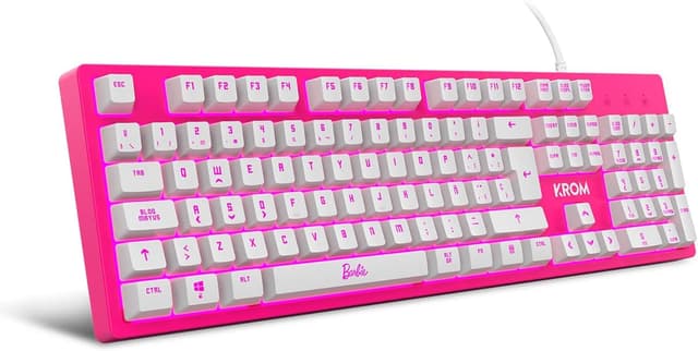 Detalle 2 de KROM Kit Barbie KANDY ✨ Teclado, ratón y alfombrilla rosa