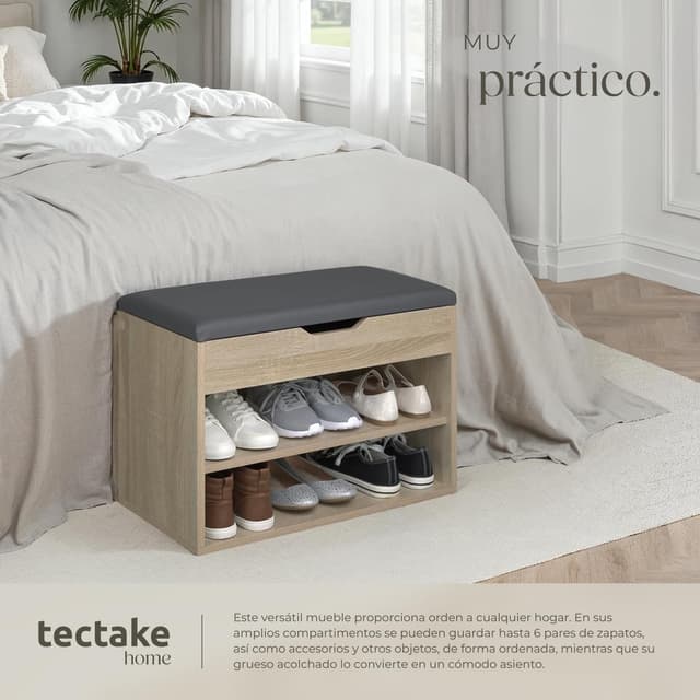 Thumbnail 6 de tectake Zapatero madera con cojín extraíble 10 pares