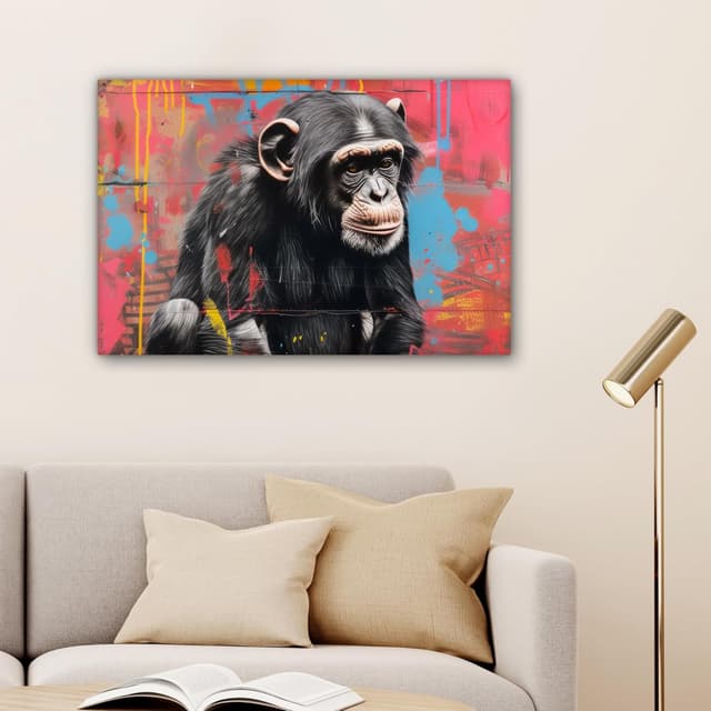 Detalle de Impression sur toile 90x60 graffiti chimpanzé