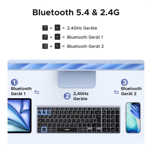 Detalle 2 de UGREEN Bluetooth Tastatur 500 mAh ⌨