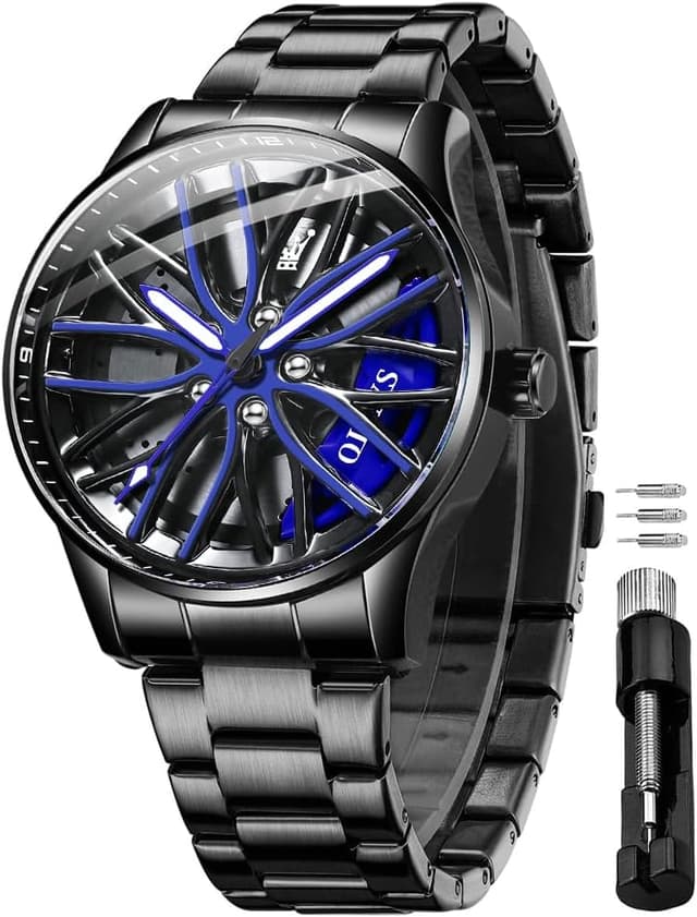 Detalle de OLEVS Herrenuhr aus Edelstahl mit Skelett-Zifferblatt, analogem Quarzwerk und 3-ATM-Wasserschutz