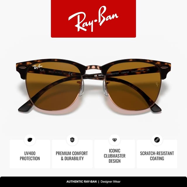 Detalle de Ray-Ban RB3016 Clubmaster Square Sunglasses
