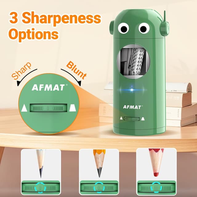 Detalle de AFMAT PSX5 fully automatic rechargeable electric pencil sharpener for coloured pencils (7–11.5mm)