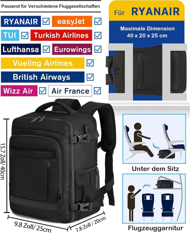 Detalle 2 de KLOSTAIN Handgepäck Rucksack 40x20x25