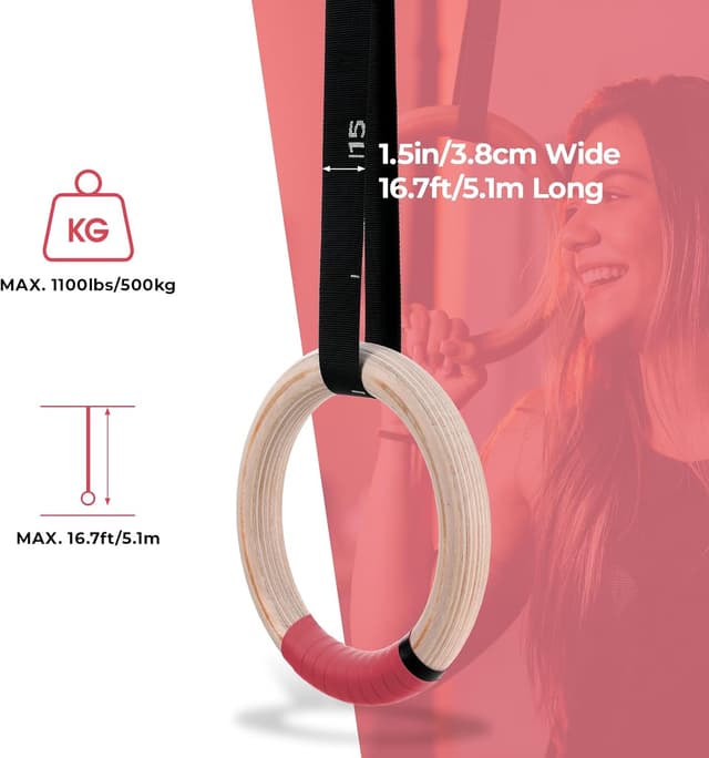 Detalle de LIFERUN Gymnastics Rings 28 mm wooden rings 🏋