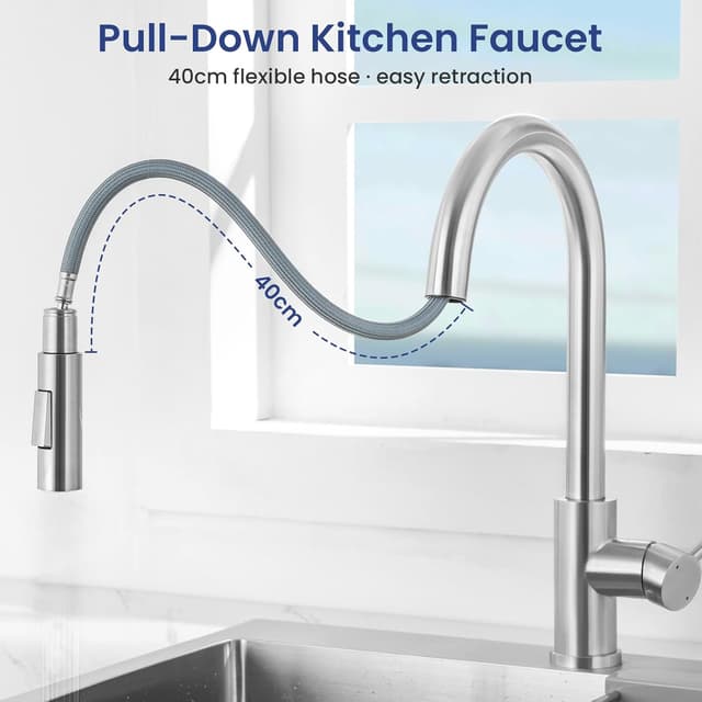 Detalle de DERW Kitchen Tap Kitchen Mixer Tap with 360° Swivel Spout and 2-in-1 Pull-Out Sprayer