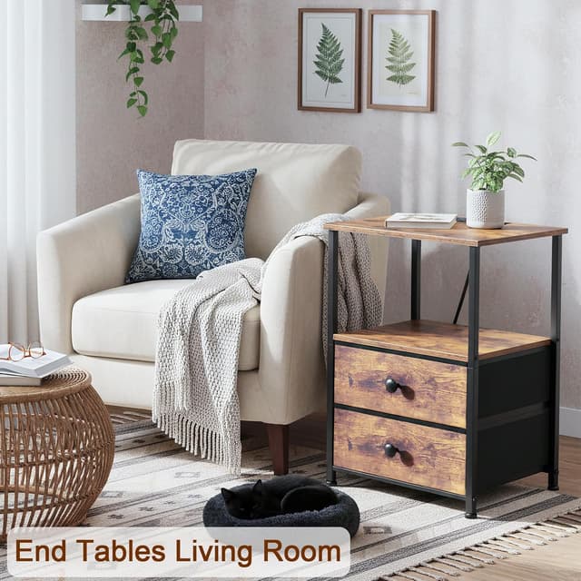 Thumbnail 6 de LOAKEKEL Night Stand Set of 2 with Charging Station, 2 Fabric Drawers and Storage Shelves