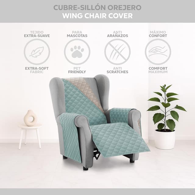 Detalle 2 de Textilhome Copridivano Malu 1 posto con braccioli reversibile Acquamarine