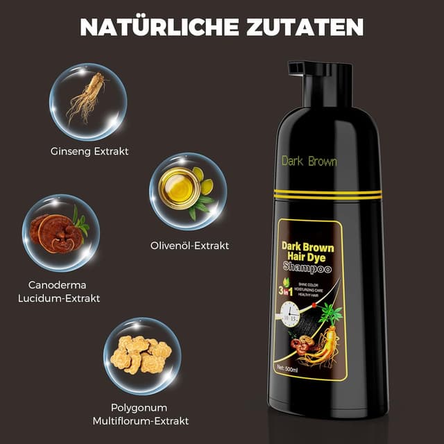 Detalle de YOURTONE Haarfärbeshampoo Dunkel Braun – 3‑in‑1 Color Shampoo für graues Haar (Männer & Frauen)