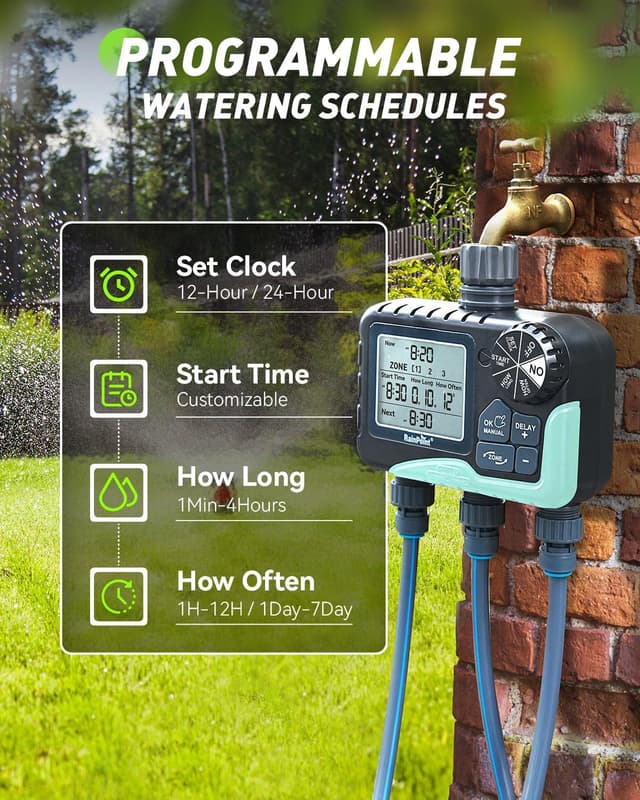 Detalle de RAINPOINT centralina irrigazione con 3 uscite indipendenti e timer automatico (display LCD)