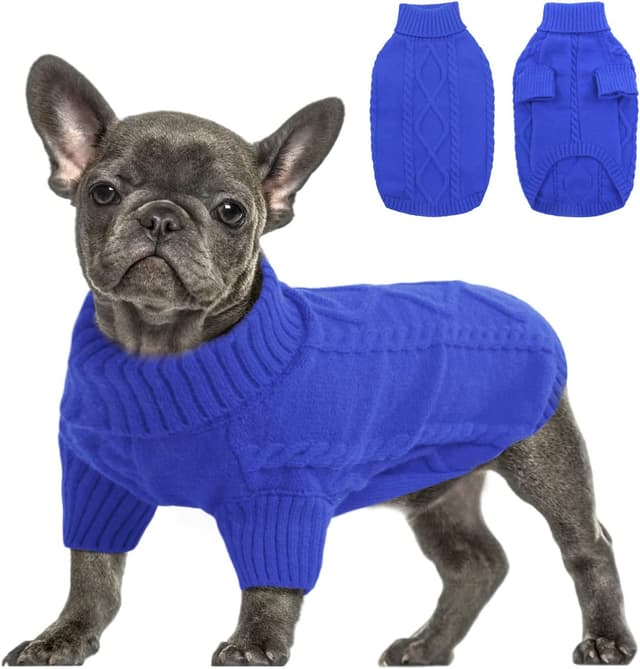 Detalle de Queenmore Small Dachshund Jumper Knitting Dog Jumper Turtleneck (Blue, XS)