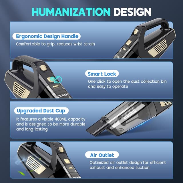 Thumbnail 4 de CKIKH Handheld Vacuum 15000PA Powerful Suction 🧹