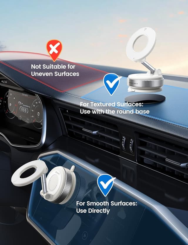 Thumbnail 6 de Lamicall Vacuum Magnetic Car Phone Holder (2025) with MagSafe-style support and 360° rotation – White