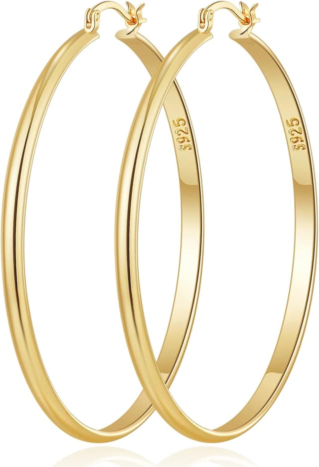 Detalle de RANKEEF große Creolen aus 925 Silber mit 3 mm Breite, hypoallergen – 30/40/50/60 mm