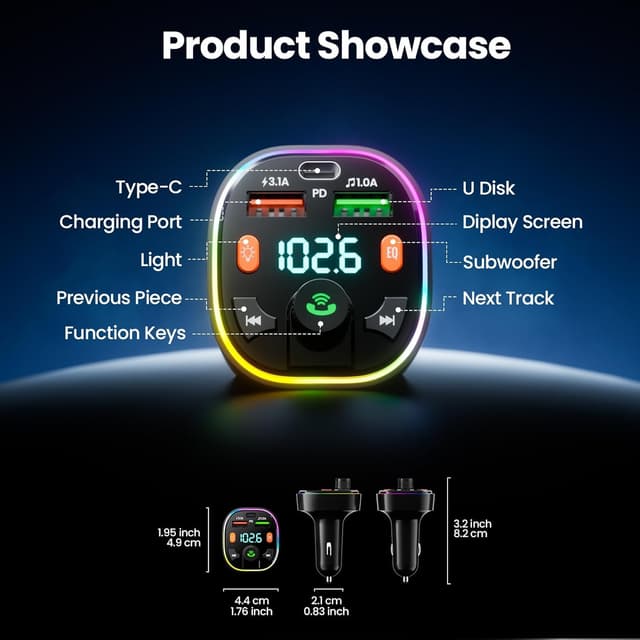 Thumbnail 1 de GlasFlength FM Transmitter Auto Bluetooth