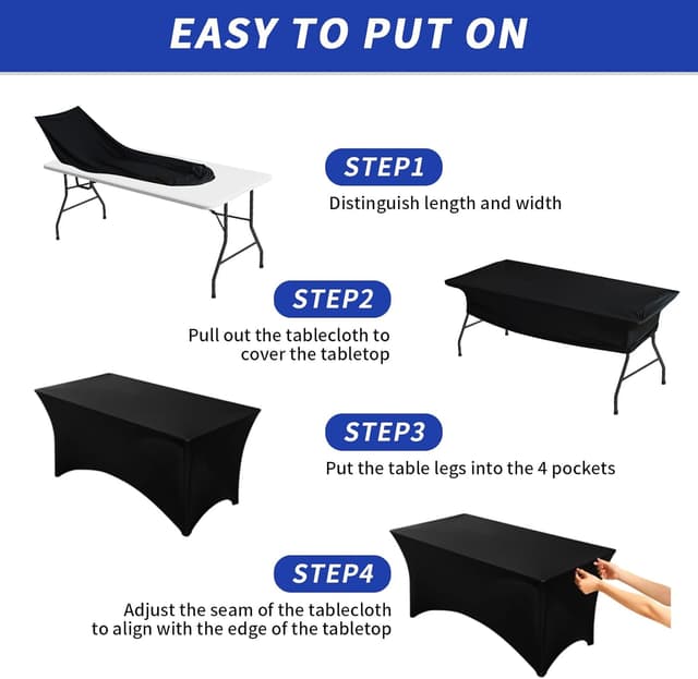 Detalle de Fixwal 3 Pack black table cloth for 6FT