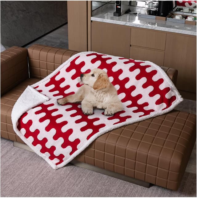 Thumbnail 6 de Maidewow Waterproof Pet Blanket in Red Wave Jacquard & Sherpa Fleece (M)