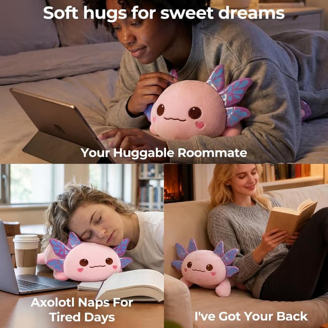 Detalle 2 de Mewaii Süßes Axolotl Plüschtier / Kuschelkissen 33 cm – kawaii Axolotl zum Umarmen und Dekorieren