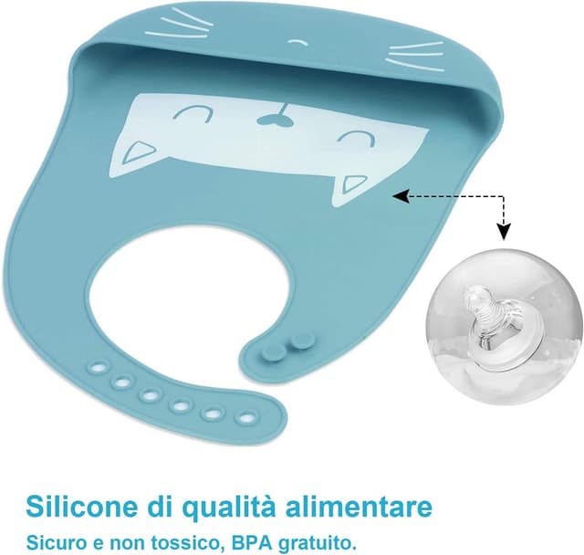 Detalle de SLOSH Bavaglino in silicone impermeabile con tasca lavabile e raccogli briciole (6 mesi–6 anni)