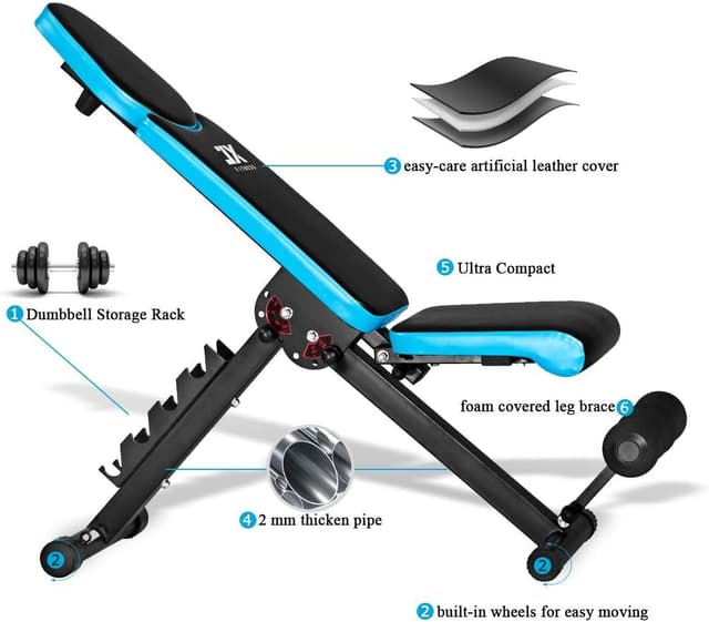 Detalle de JX FITNESS Adjustable Weight Bench (Flat, Incline/Decline) for Home Workouts