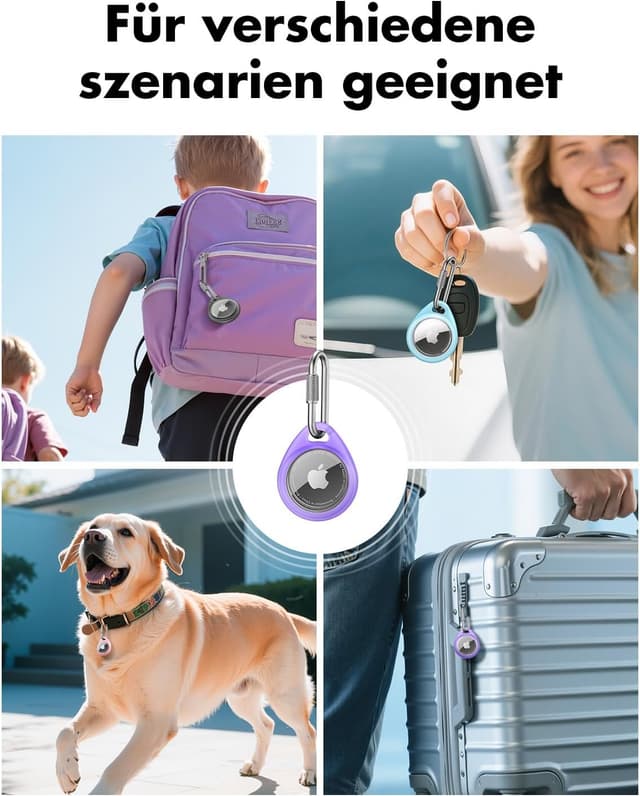 Detalle 1 de UNBREAKcable AirTag Anhänger im 4er-Pack mit Karabiner und wasserabweisender TPU-Schutzhülle