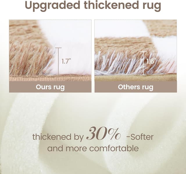Detalle 2 de Toohub Super Soft 6x9 Ft Beige and White Checkered Shaggy Area Rug (Non-Skid, High Pile)