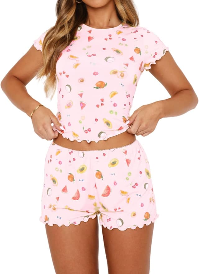 Detalle 2 de BONITEE women’s casual 2-piece pyjamas set (short sleeve top & shorts) for summer lounging