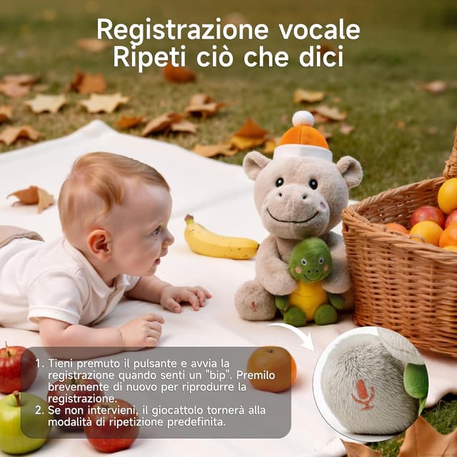 Detalle de eJog Pup Ippopotamo e Tartaruga peluche interattivo musicale e con registrazione vocale