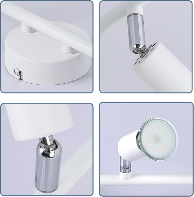 Detalle de Glitzerlife LED Deckenleuchte GU10 (2-flammig) mit drehbaren Köpfen in Weiß – moderne Deckenspots für Räume wie Flur & Küche