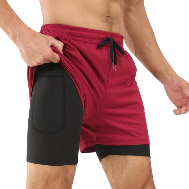 Detalle de Comilaka Men’s 2 in 1 Running Shorts with Phone Pocket – breathable gym and workout training shorts