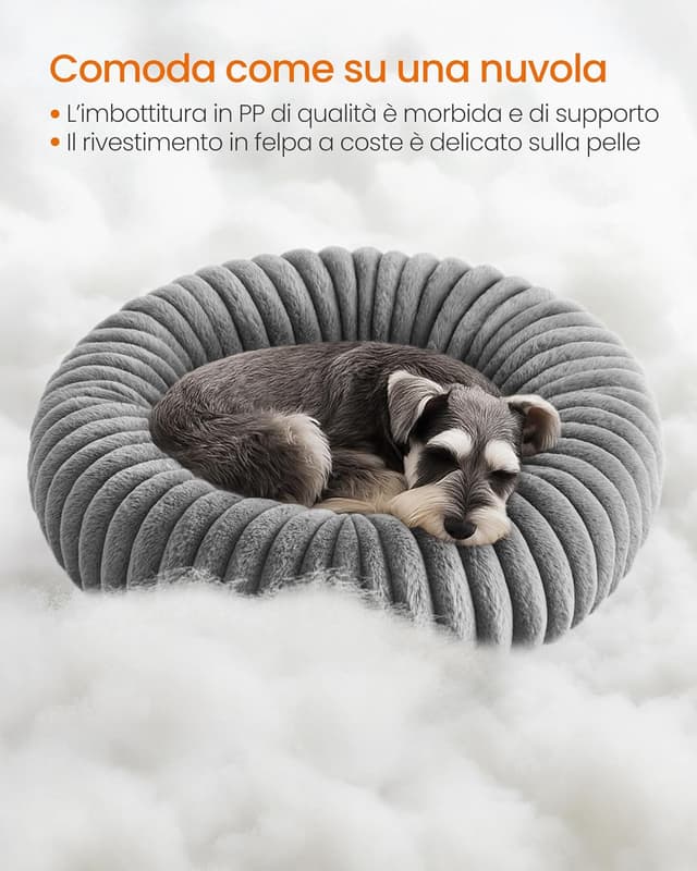 Detalle de Feandrea cuccia a ciambella in peluche per cani e gatti di taglia grande, Ø 70 cm, PGW303GD01