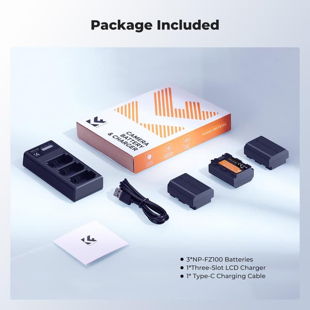 Thumbnail 6 de K&F CONCEPT 3-Pack NP-FZ100 Battery and Triple Slot Charger (A7iv/FX3/FX30/ZV-E1 and more)