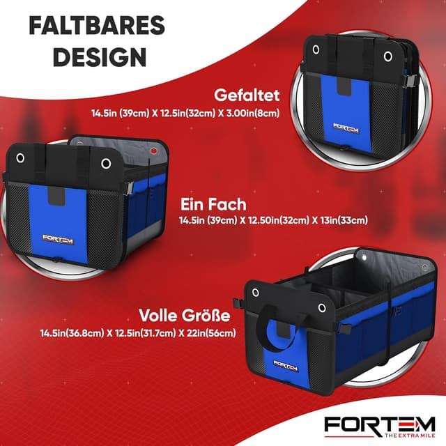 Detalle de FORTEM Kofferraum Organizer faltbar mit klappbarem Deckel (Standard, Blau)