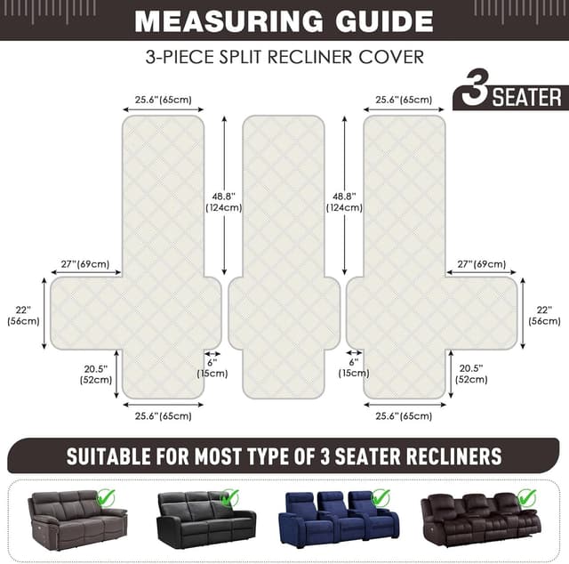 Detalle de TAOCOCO 100% Waterproof Recliner Sofa Cover (3-Piece) for 3-Seat Reclining Couches, Chocolate