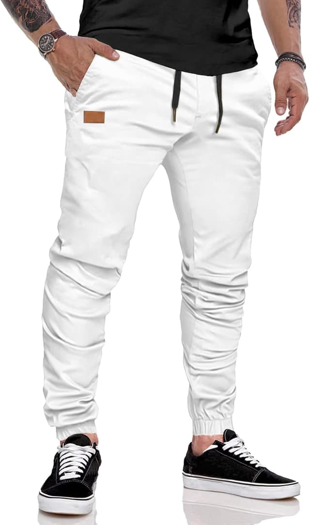 Detalle de JMIERR Herren Chino Cargo Jogginghose aus Baumwolle mit elastischem Bund und Kordelzug