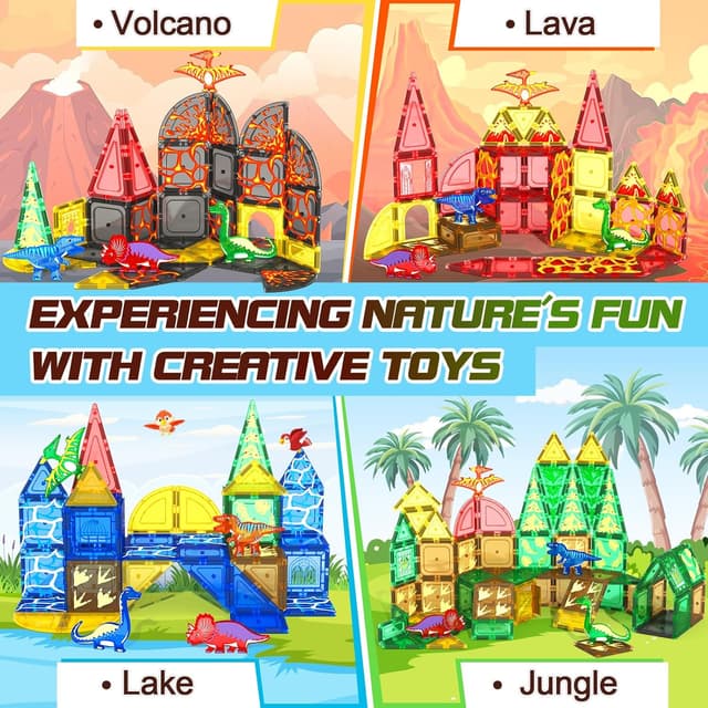 Detalle 2 de 102PCS Dinosaur Magnetic Tiles Set with 8 Dinosaurs 🧩