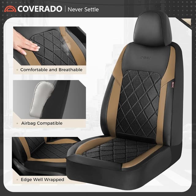 Detalle 2 de Coverado Car Seat Covers Full Set (5 Seats) with Waterproof PU Leather & Breathable Mesh, Universal Fit