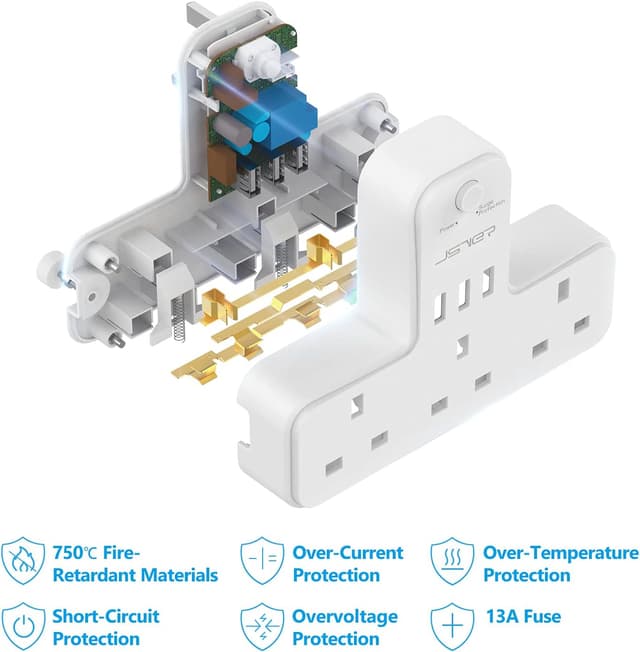 Thumbnail 5 de JSVER Plug Adapter 3 Way with 3 USB 13A