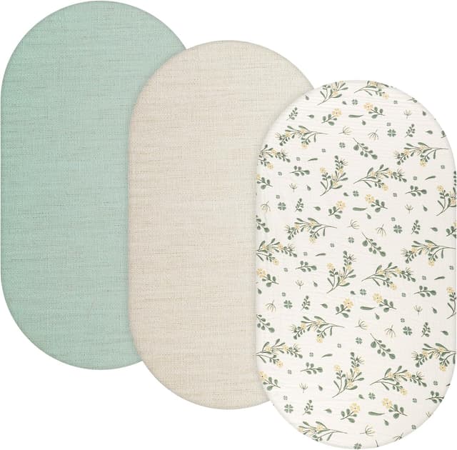 Detalle de Huiguli 3 Pack Moses Basket Sheets in 100% Muslin Cotton (83×43 cm) — breathable, elastic fit