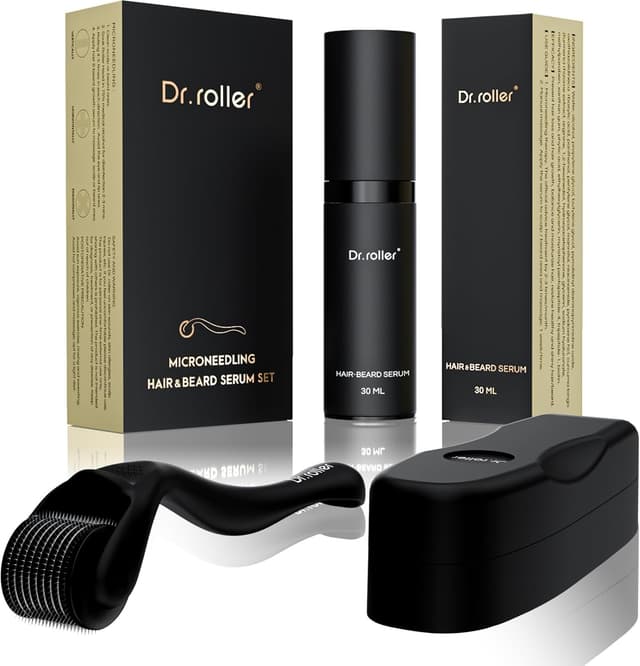 Detalle 2 de Dr.roller Derma Roller 1,5 mm (Bartroller) mit 540 Titan-Mikronadeln für Bartwuchs, Kopfhaut & Narben