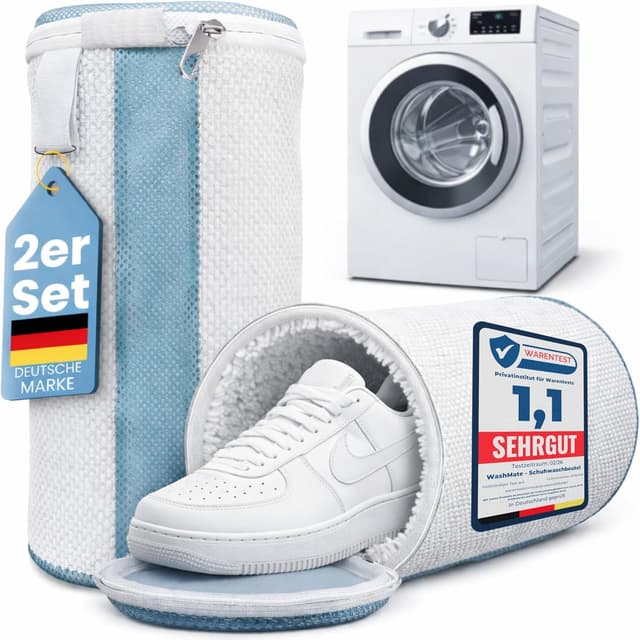 Detalle de Washmate Schuhwaschbeutel für Waschmaschine & Sneaker (32x19 cm) mit stabilem Metall-Reißverschluss